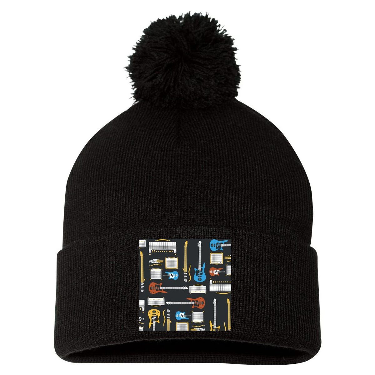 Electric Guitar Musical Pom Pom 12in Knit Beanie
