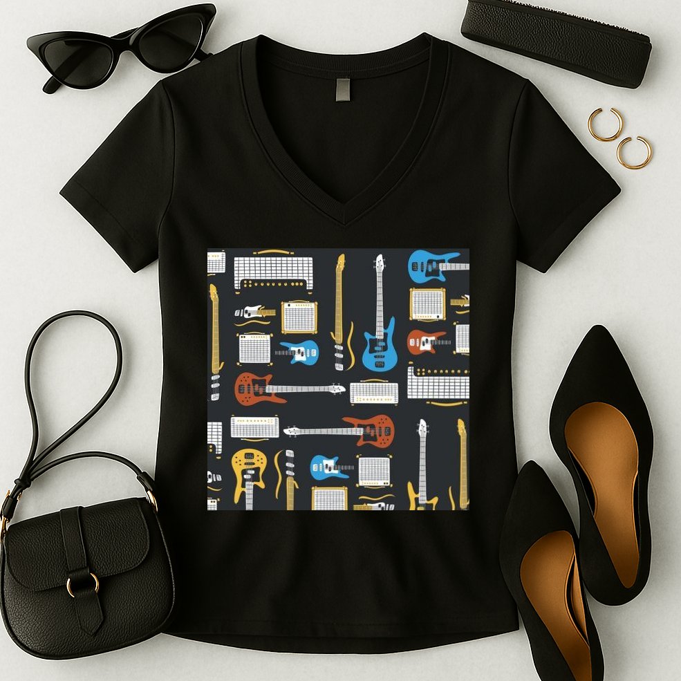 Electric Guitar Musical Women's V-Neck T-Shirt