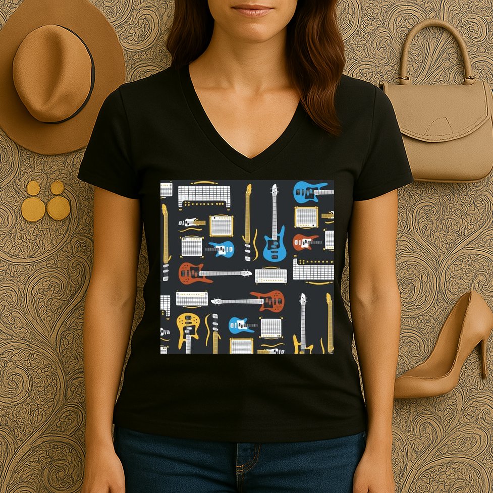 Electric Guitar Musical Women's V-Neck T-Shirt