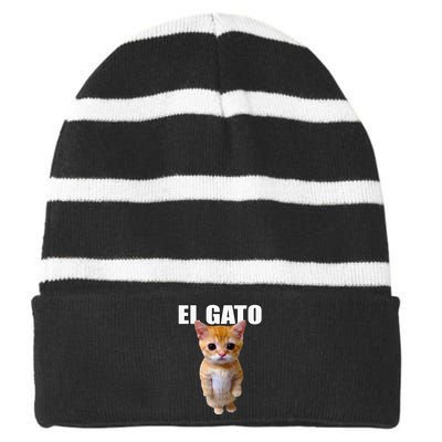 El Gato Meme Sad Crying Cat Munchkin Kitty Meme Trendy Striped Beanie with Solid Band