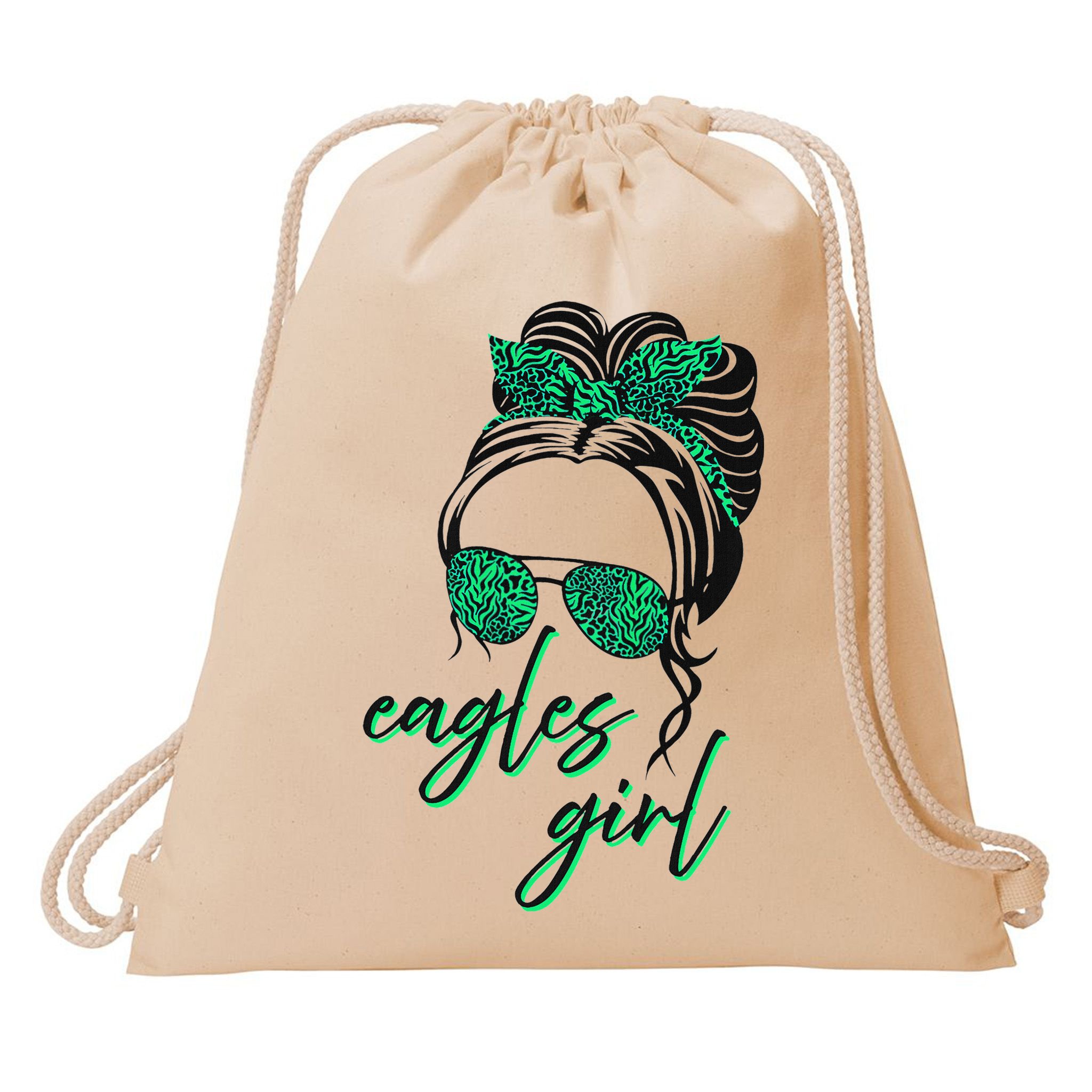 Eagles Girl Messy Bun Drawstring Bag