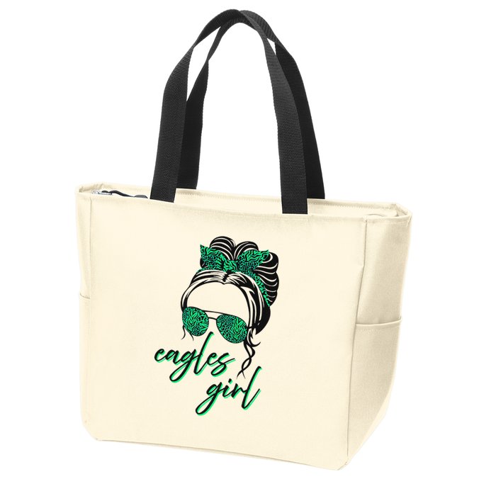 Eagles Girl Messy Bun Zip Tote Bag