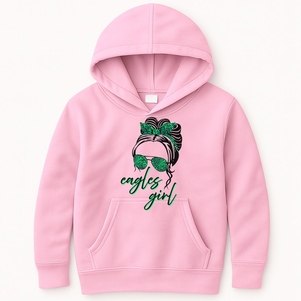 Eagles Girl Messy Bun Kids Hoodie