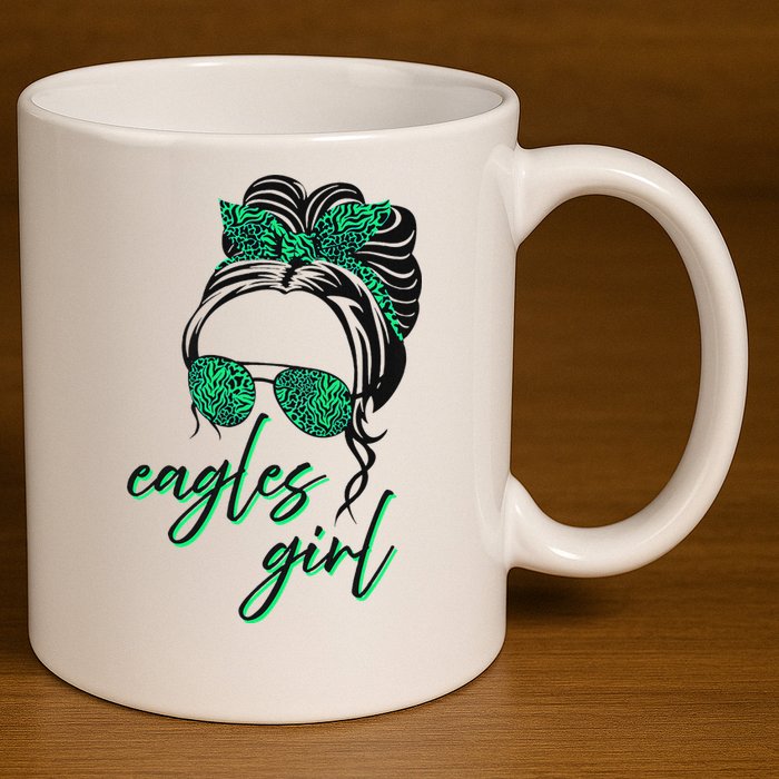 Eagles Girl Messy Bun 11oz C Handle Ceramic Mug