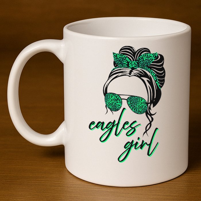 Eagles Girl Messy Bun 11oz C Handle Ceramic Mug