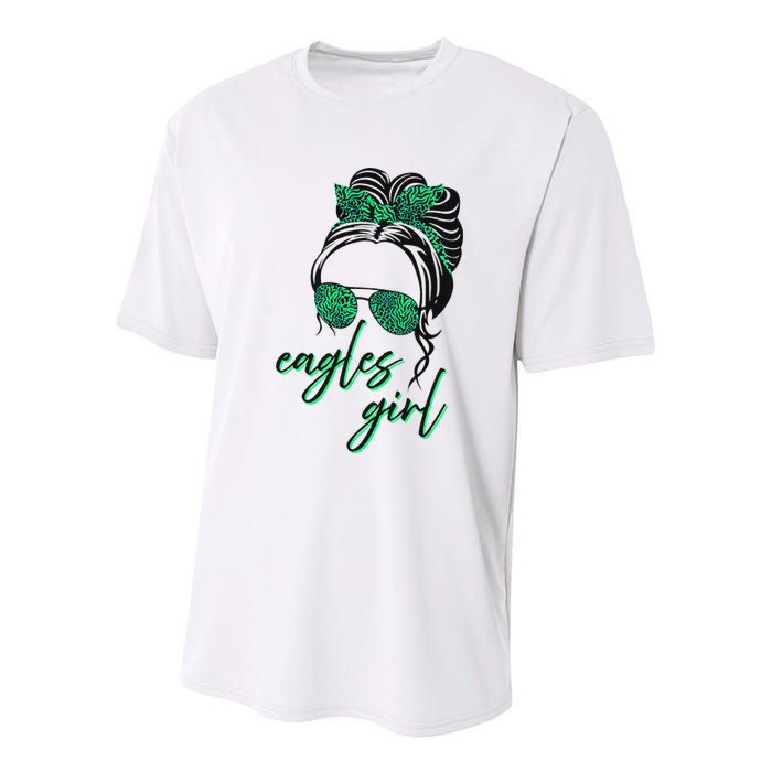 Eagles Girl Messy Bun Youth Performance Sprint T-Shirt