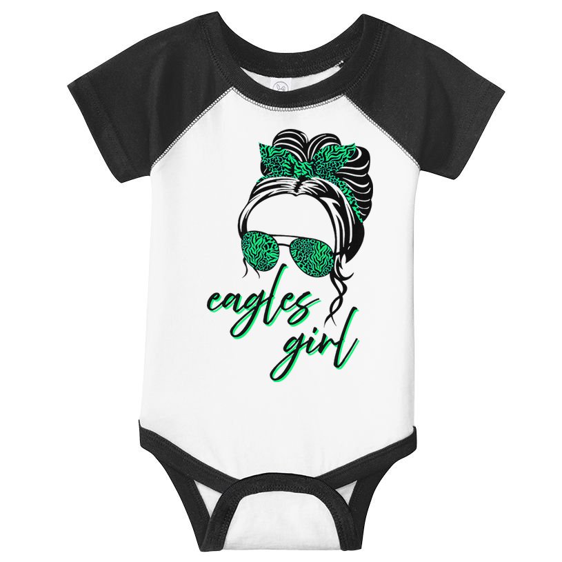 Eagles Girl Messy Bun Infant Baby Jersey Bodysuit