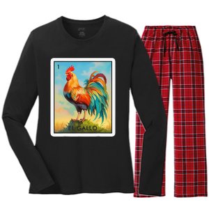 El Gallo Mexican Lottery Bingo Game Traditional Rooster Card Women's Long Sleeve Flannel Pajama Set 