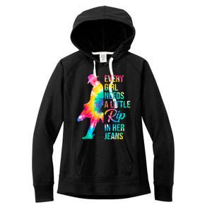 Every Girl Needs A Little Rip In Her Jeans Funny Quotes Women's Fleece Hoodie