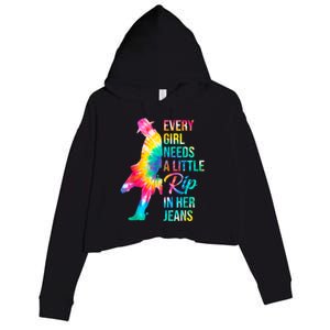 Every Girl Needs A Little Rip In Her Jeans Funny Quotes Crop Fleece Hoodie