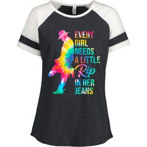 Every Girl Needs A Little Rip In Her Jeans Funny Quotes Enza Ladies Jersey Colorblock Tee