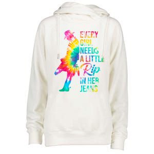 Every Girl Needs A Little Rip In Her Jeans Funny Quotes Womens Funnel Neck Pullover Hood