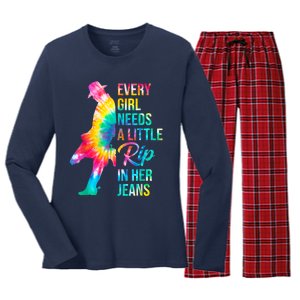 Every Girl Needs A Little Rip In Her Jeans Funny Quotes Women's Long Sleeve Flannel Pajama Set 