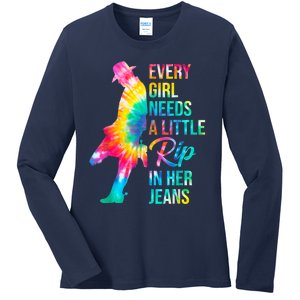 Every Girl Needs A Little Rip In Her Jeans Funny Quotes Ladies Long Sleeve Shirt