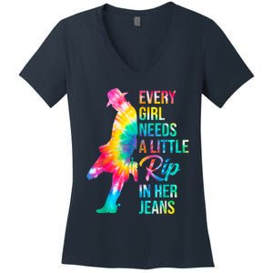 Every Girl Needs A Little Rip In Her Jeans Funny Quotes Women's V-Neck T-Shirt