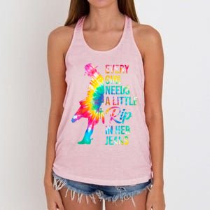 Every Girl Needs A Little Rip In Her Jeans Funny Quotes Women's Knotted Racerback Tank