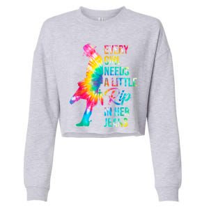 Every Girl Needs A Little Rip In Her Jeans Funny Quotes Cropped Pullover Crew