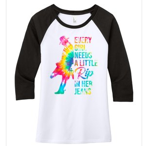 Every Girl Needs A Little Rip In Her Jeans Funny Quotes Women's Tri-Blend 3/4-Sleeve Raglan Shirt