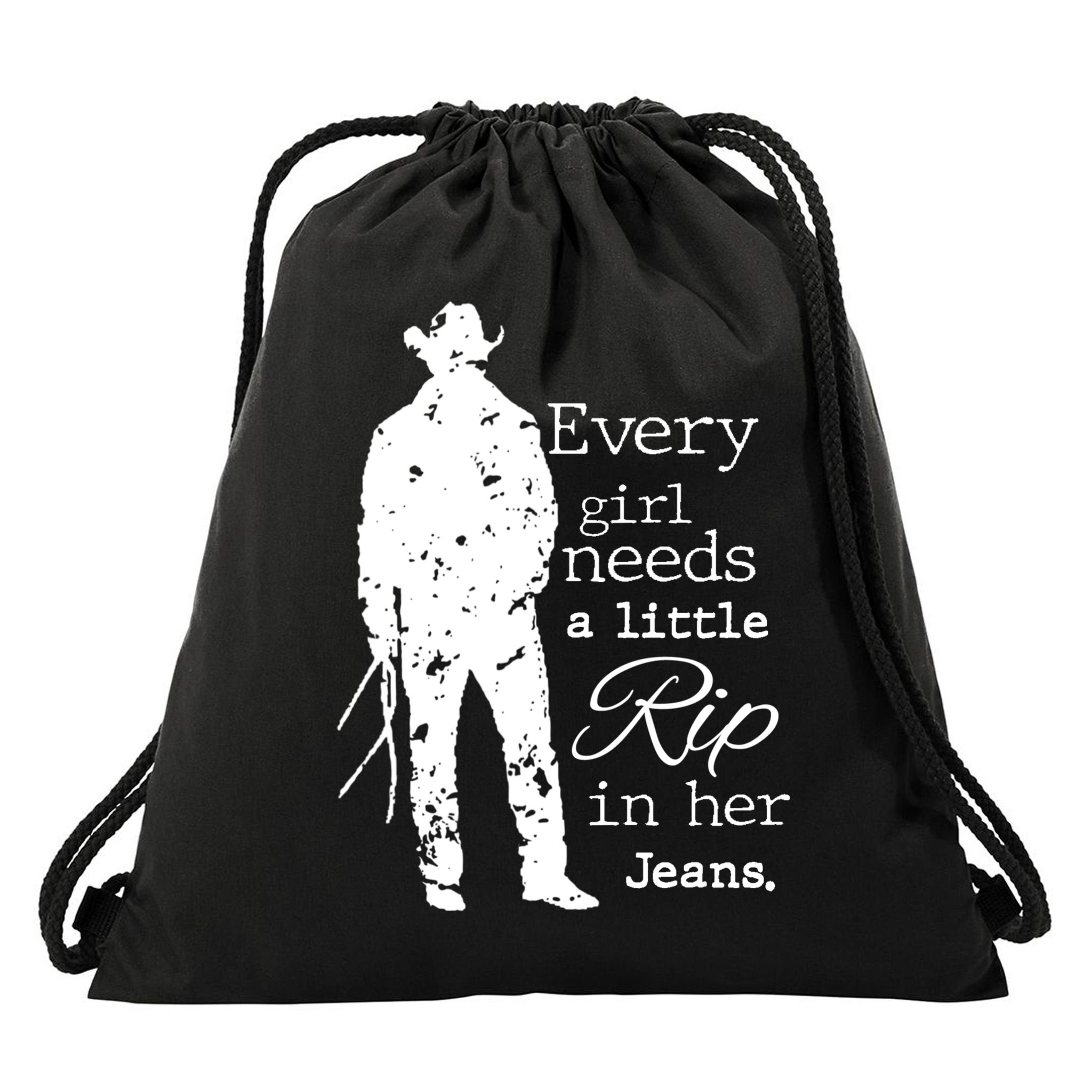 Every Girl Needs A Little Rip In Her Jeans Drawstring Bag