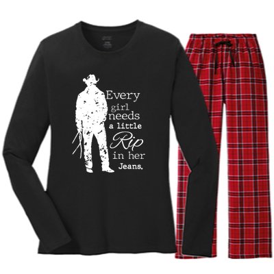 Every Girl Needs A Little Rip In Her Jeans Women's Long Sleeve Flannel Pajama Set 