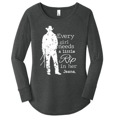 Every Girl Needs A Little Rip In Her Jeans Women's Perfect Tri Tunic Long Sleeve Shirt