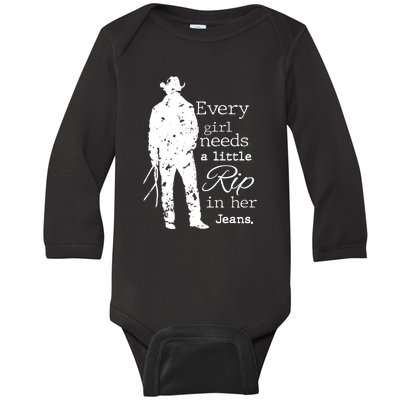 Every Girl Needs A Little Rip In Her Jeans Baby Long Sleeve Bodysuit