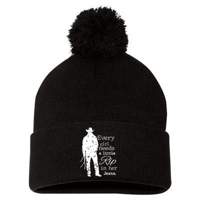 Every Girl Needs A Little Rip In Her Jeans Pom Pom 12in Knit Beanie