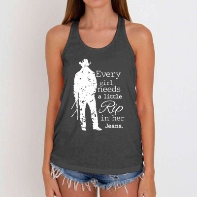 Every Girl Needs A Little Rip In Her Jeans Women's Knotted Racerback Tank