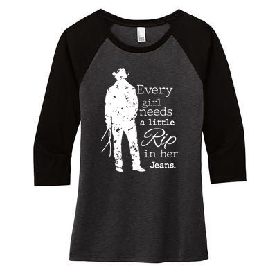 Every Girl Needs A Little Rip In Her Jeans Women's Tri-Blend 3/4-Sleeve Raglan Shirt