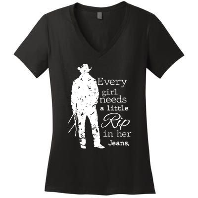 Every Girl Needs A Little Rip In Her Jeans Women's V-Neck T-Shirt