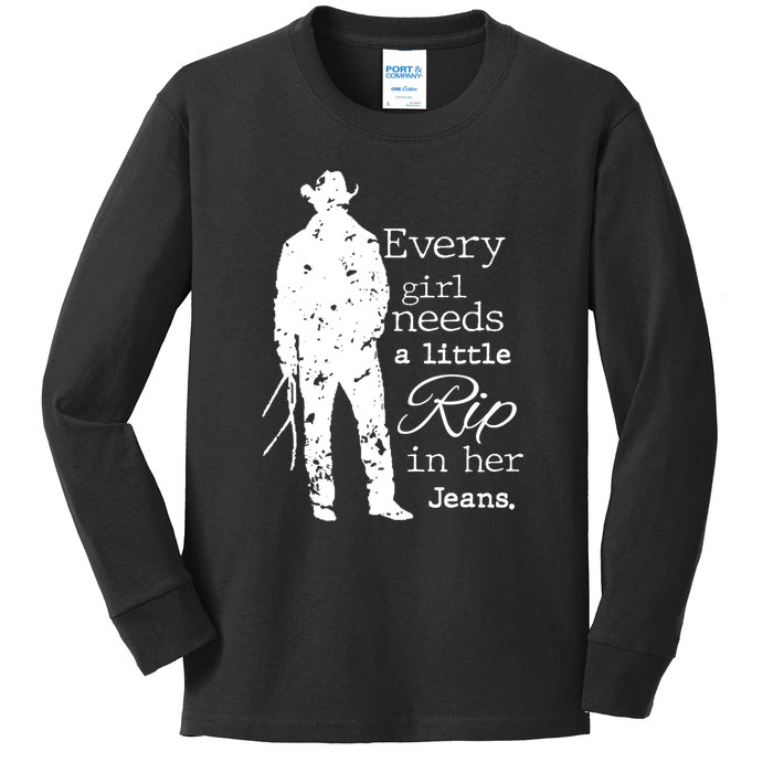 Every Girl Needs A Little Rip In Her Jeans Kids Long Sleeve Shirt