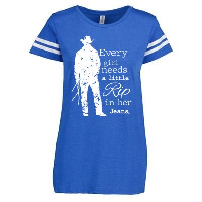 Every Girl Needs A Little Rip In Her Jeans Enza Ladies Jersey Football T-Shirt