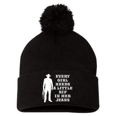 Every Girl Needs A Little Rip In Her Jeans Pom Pom 12in Knit Beanie