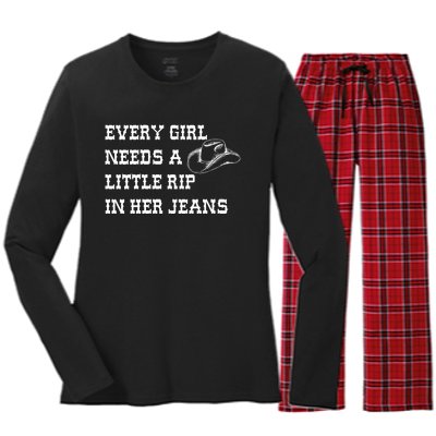 Every Girl Needs A Little Rip In Her Jeans Women's Long Sleeve Flannel Pajama Set 