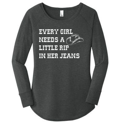 Every Girl Needs A Little Rip In Her Jeans Women's Perfect Tri Tunic Long Sleeve Shirt