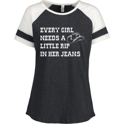 Every Girl Needs A Little Rip In Her Jeans Enza Ladies Jersey Colorblock Tee