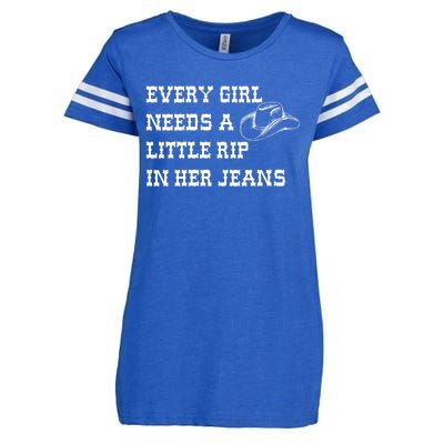 Every Girl Needs A Little Rip In Her Jeans Enza Ladies Jersey Football T-Shirt