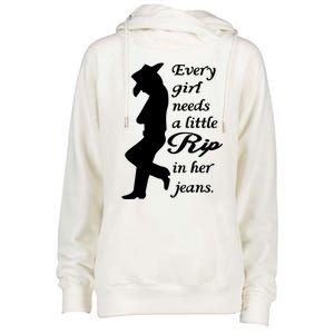 Every Girl Needs A Little Rip In Her Jeans Womens Funnel Neck Pullover Hood