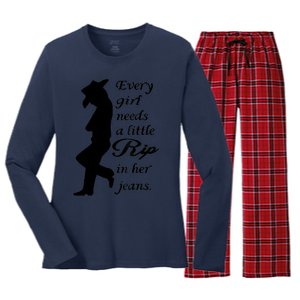 Every Girl Needs A Little Rip In Her Jeans Women's Long Sleeve Flannel Pajama Set 