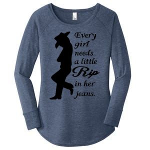 Every Girl Needs A Little Rip In Her Jeans Women's Perfect Tri Tunic Long Sleeve Shirt