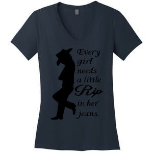 Every Girl Needs A Little Rip In Her Jeans Women's V-Neck T-Shirt