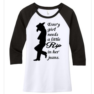 Every Girl Needs A Little Rip In Her Jeans Women's Tri-Blend 3/4-Sleeve Raglan Shirt