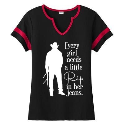 Every Girl Needs A Little Rip In Her Jeans Ladies Halftime Notch Neck Tee