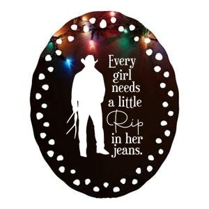 Every Girl Needs A Little Rip In Her Jeans Ceramic Oval Ornament