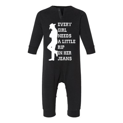 Every Girl Needs A Little Rip In Her Jeans Funny Infant Fleece One Piece