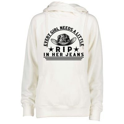 Every Girl Needs A Little Rip In Her Jeans Womens Funnel Neck Pullover Hood