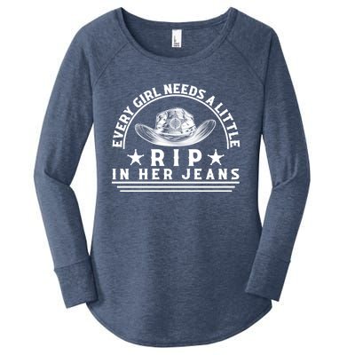 Every Girl Needs A Little Rip In Her Jeans Women's Perfect Tri Tunic Long Sleeve Shirt