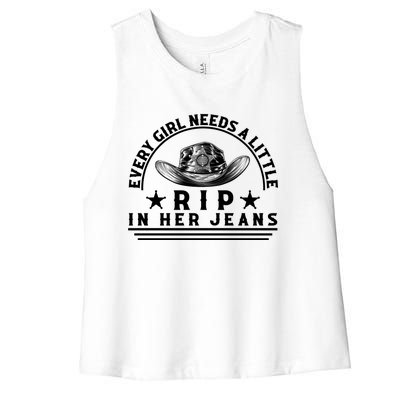 Every Girl Needs A Little Rip In Her Jeans Women's Racerback Cropped Tank