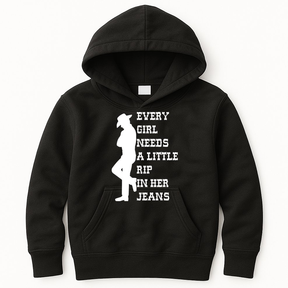 Every Girl Needs A Little Rip In Her Jeans Kids Hoodie