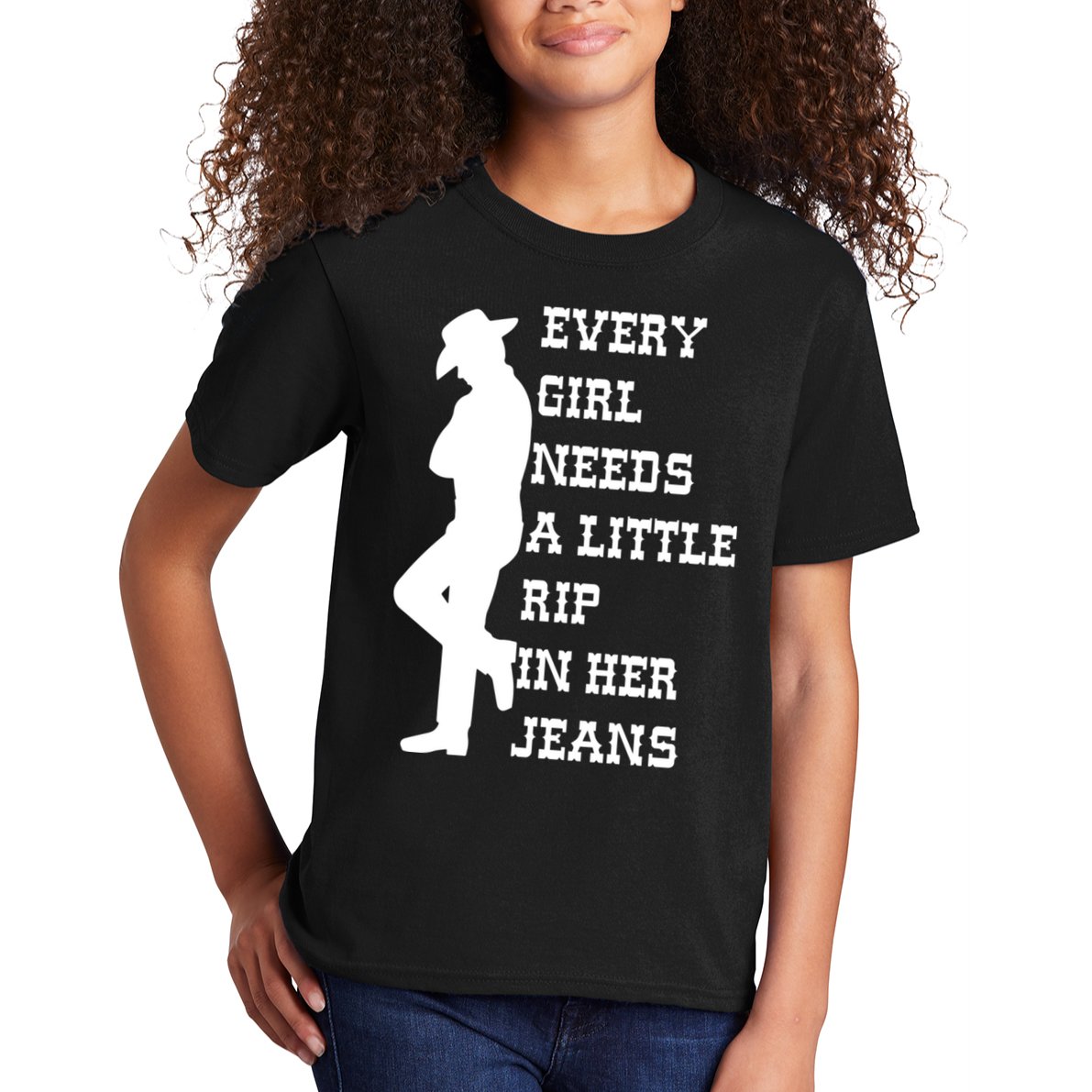 Every Girl Needs A Little Rip In Her Jeans Kids T-Shirt